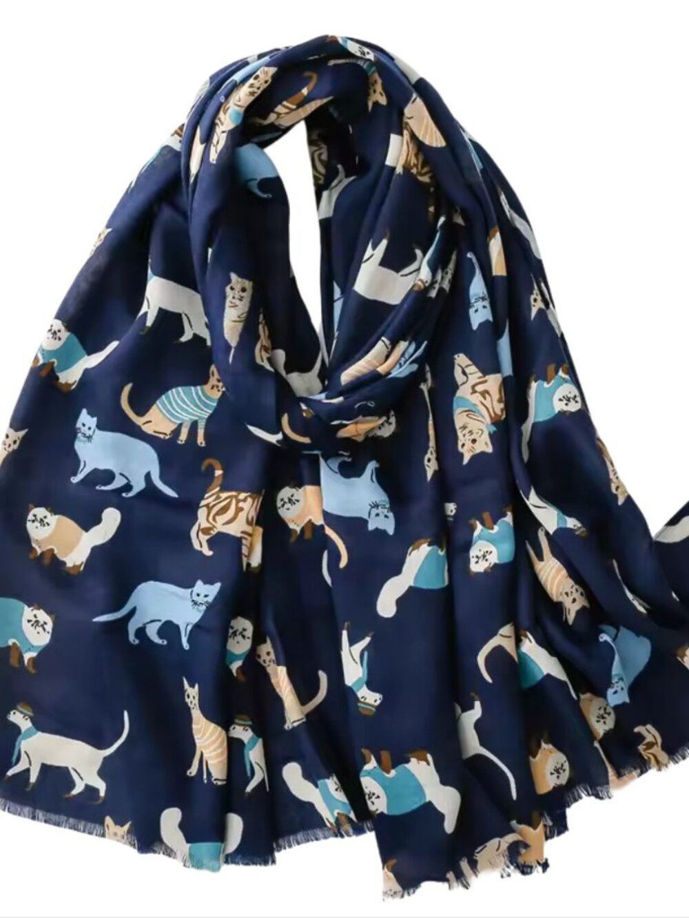 NWT Navy Cat Print Lightweight Scarf Wrap 70.8 x 34.6 Inches